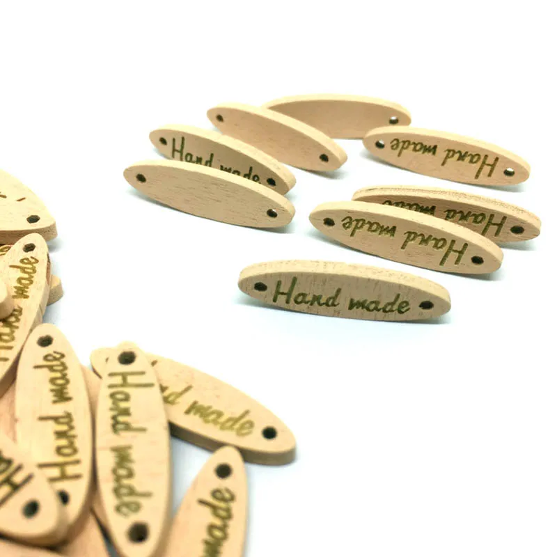 50 шт. бежевая деревянная вывеска Кнопка овальная ручная работа деревянные кнопки