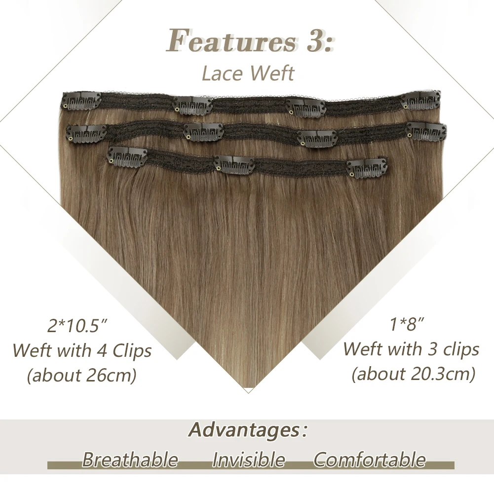 Full Shine Hair Clips Natural Human Hair Extensions Balayage Ombre Color 50g Clip Hair Extensions Remy Hair Invisible 3 Pieces