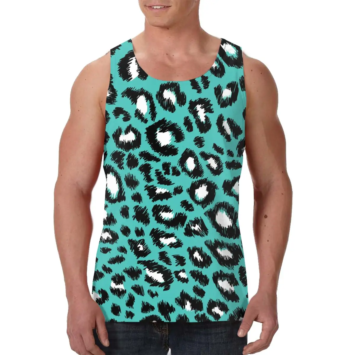 

Мужская майка футболки с леопардовым рисунком; Футболка без рукавов 3D принтовые тройники Футболка тренировки человек