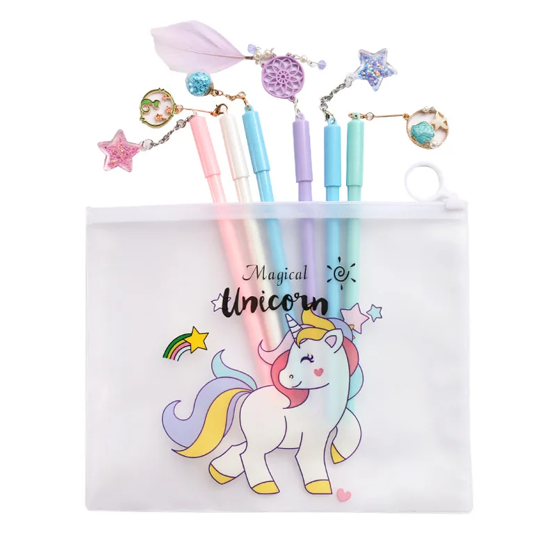 6 шт./упак. + ручка с сумочкой в тон розового цвета Простые Ins Kawaii гелевая подвеской