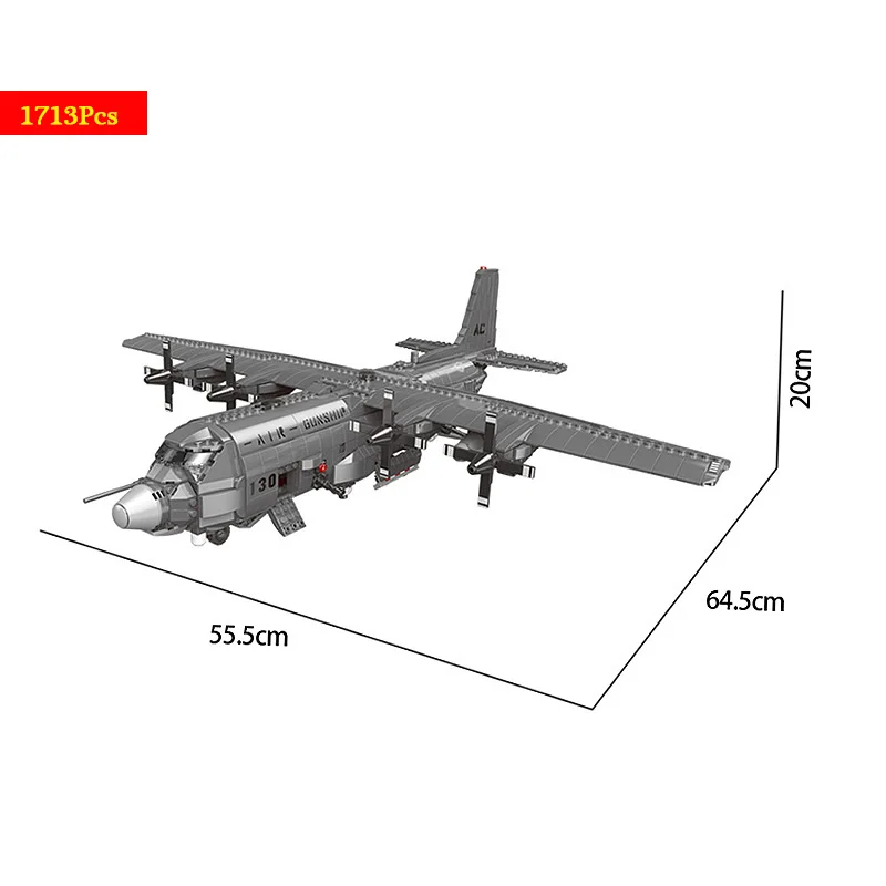 1713 шт. военные строительные блоки воздуха вертолет ACE 130 самолет модели игрушки