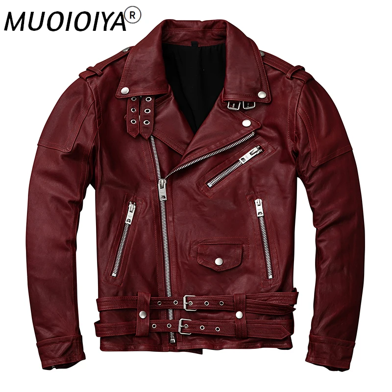 

Куртка MUOIOYIA из натуральной овечьей кожи, Мужская одежда, мотоциклетные куртки, мужское осеннее пальто, бордовая одежда, Veste Homme LXR778