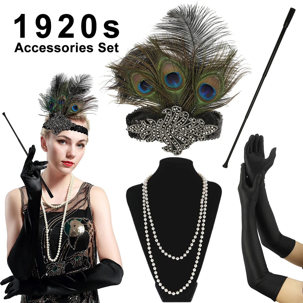 Вечерние аксессуары для костюма Great Gatsby набор из 4 предметов повязка на голову с