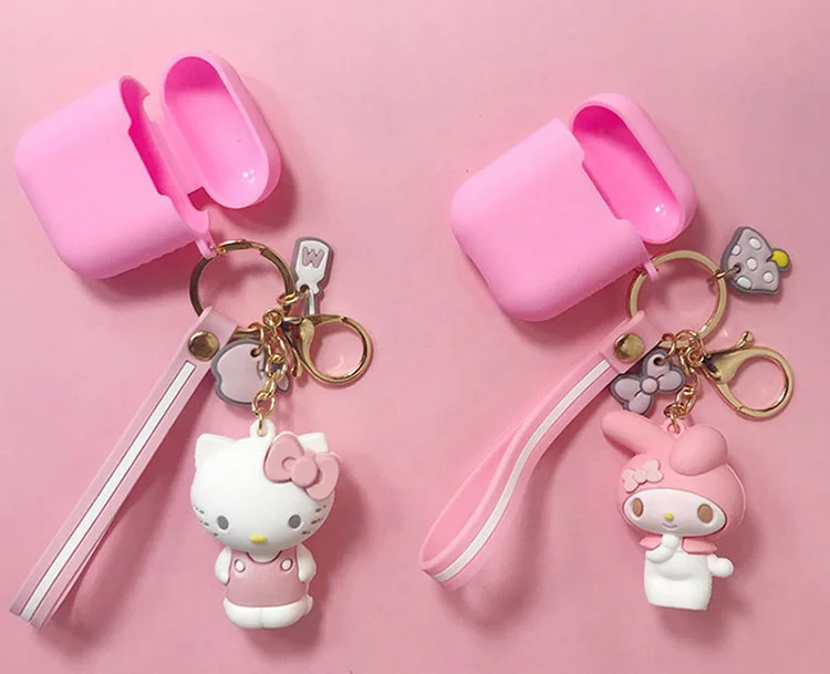 Мультяшный брелок Hello Kitty для Apple AirPods 1 чехол милый KT кот Кролик Лягушка куклы Брелоки Кольцо силиконовый чехол для зарядки AirPods