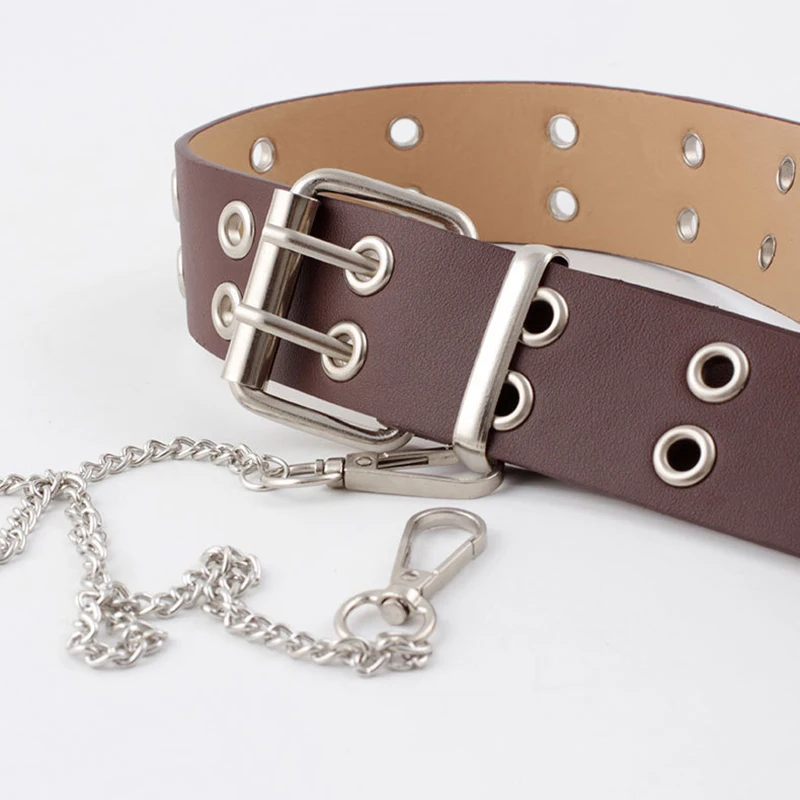 

Women Belt PU Leather Pin Buckle Belt Punk Style with Metal Chain Fashion Waist Belt Black/Coffee PR Sale