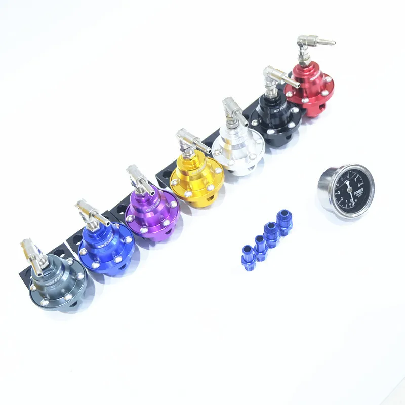 

6 color Universal Adjustable Aluminum Fuel Pressure Regulator With Gauge Kit Black Titanium Red Gold Silver Blue