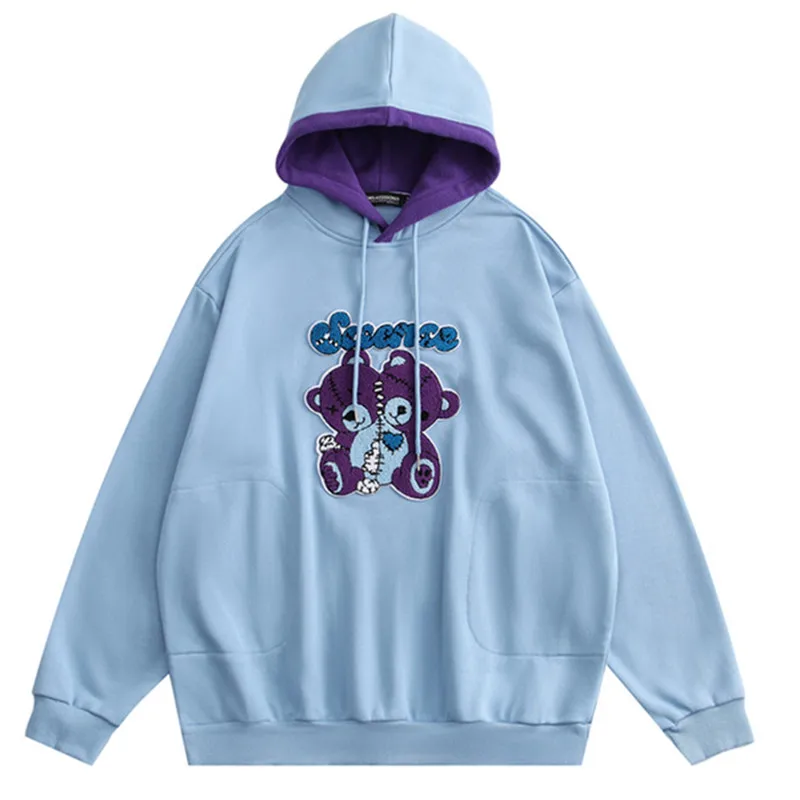 

Creative Embroidery Hello Bear Hooded Sweatshirts Streetwear Hip Hop Casual Loose Pullover 2021 Mens Harajuku Tops Hoodies