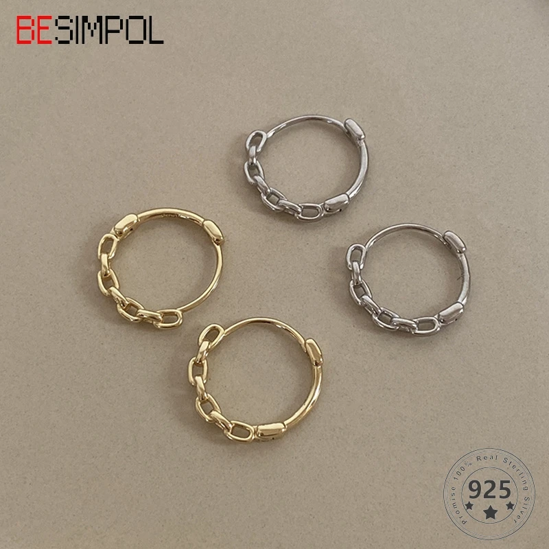 

Besimpol Real 925 Sterling Silver Minimalist Hoop Earrings Simple Daily Round Buckle Earrings For Women Female Fine Jewelry Gift