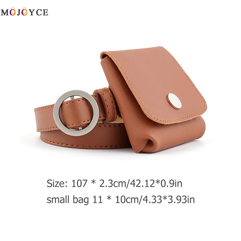 

Fashion Women Fanny PU Leather Waist Belt Bag Ladies Round Buckle Small Coin Purse Solid Color Bum Flap Phone Pouch Pack