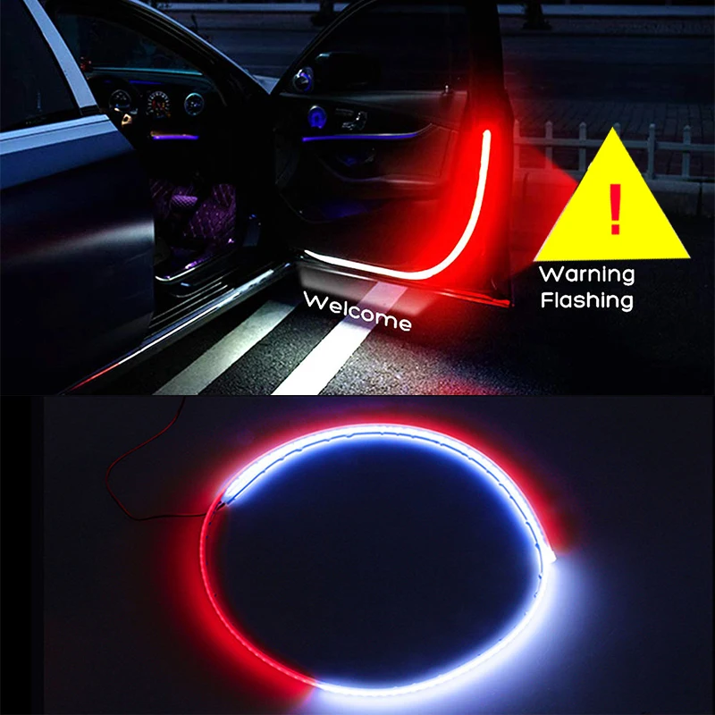 

Car Door Opening Warning LED Lights Welcome Decor Lamp Strips Anti Rear-end Collision Safety Universal Auto Accessories 120CM