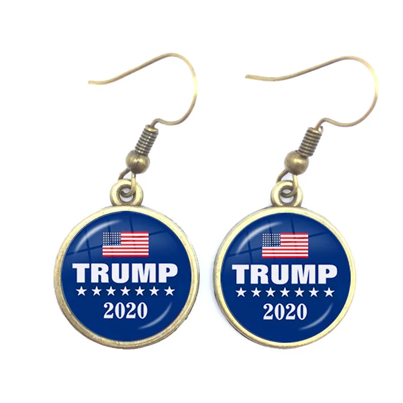Стеклянные кабошоновые серьги с изображением Трампа 2020 коллекция сохранить
