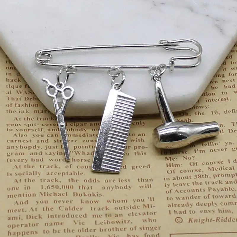 

Creative hair stylist popular jewelry hairdressing scissors comb pendant wash and blow brooch