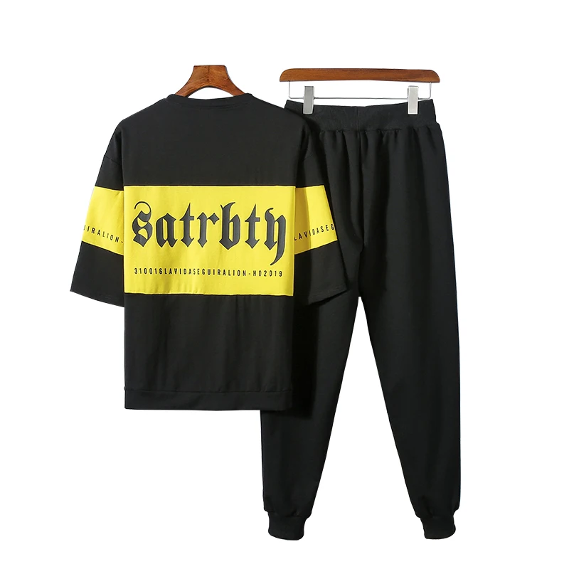 

Men Set 2021 Summer Trend 2 Piece Tracksuit Short Sport T-Shirts + Sweatpants Male Cothes Streetwear Oversize Sweatshirts