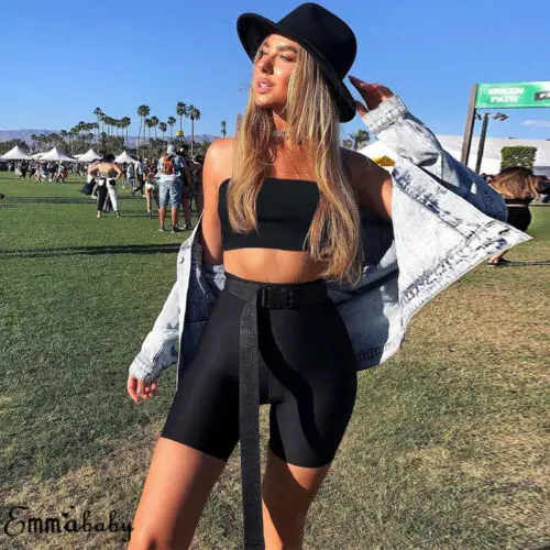 Женский укороченный топ из 2 предметов обтягивающие шорты вечерние Клубные