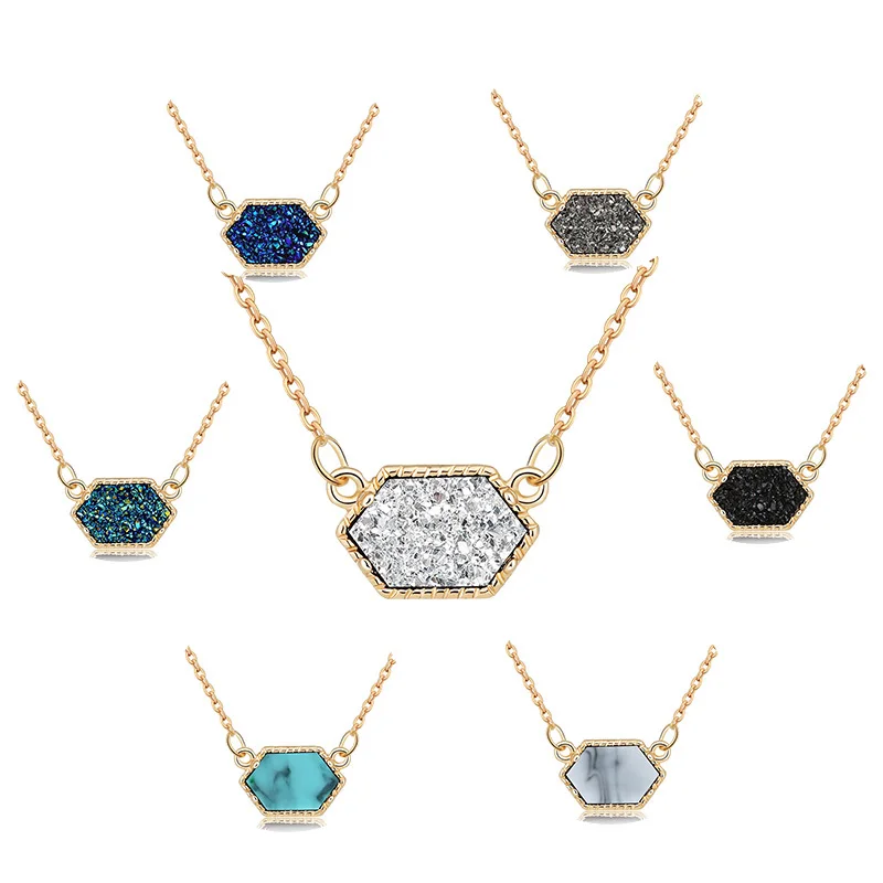 Друзовое ожерелье Drusy модное овальное из смолы Druse с камнем позолоченное