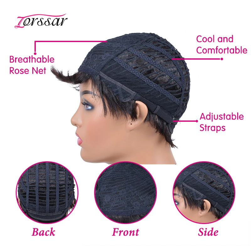

Short Pixie Cut Human hair Wigs For Black Women Straight Remy Brazilian Hair Full Machine Made Wig Glueless Wig Natural Color