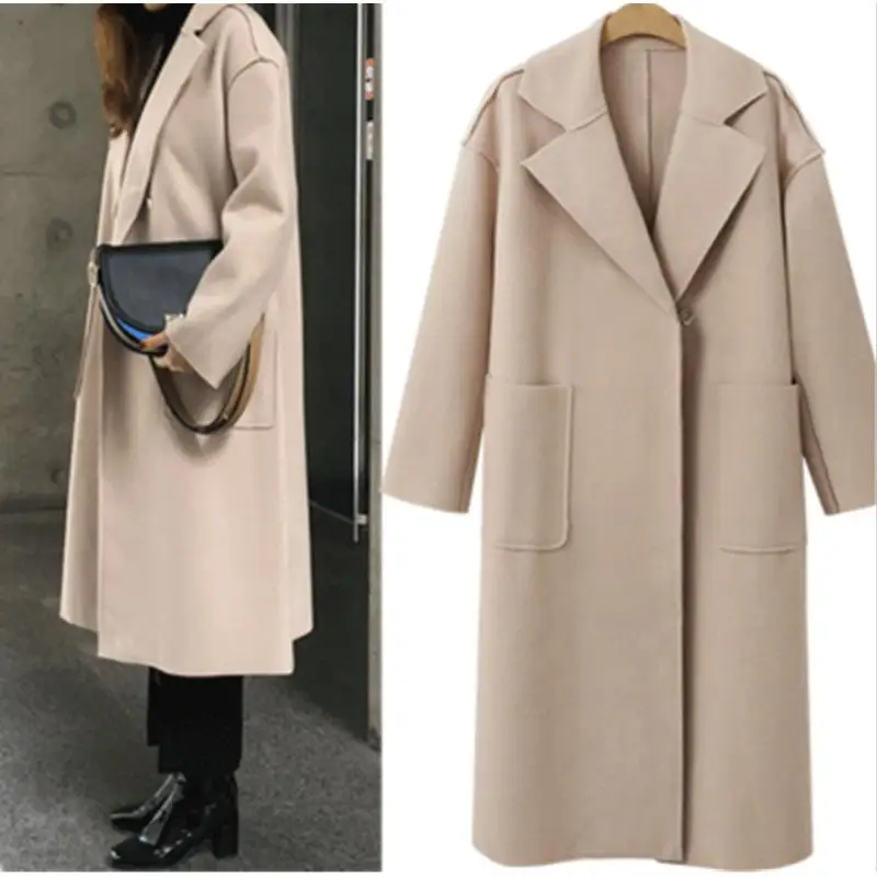 

new European Sumaton and American women's autumn and winter cashmere coat medium and long woolen coat