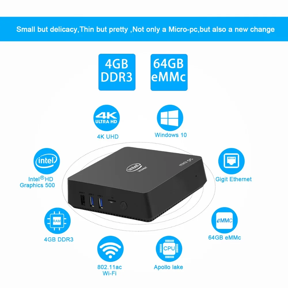 

AK5 Mini PC Windows 10 OS J3455 4GB 64GB Dual Output 2.4G and 5.8G WiFi Voice Control USB 3.0 Type C Win10 Computer PC Mini