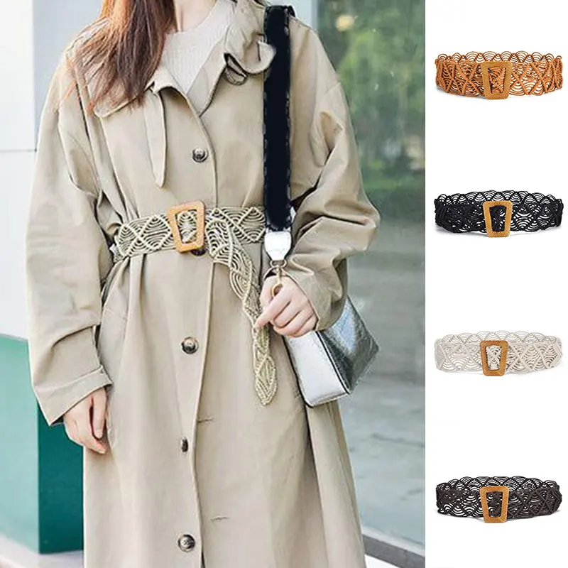 

Female Wide Dress Belt Women Ethnic Style Waist Belt Waist Seal Square Buckle Waist Strap Dress Sweater Fashion Wide Waistbands