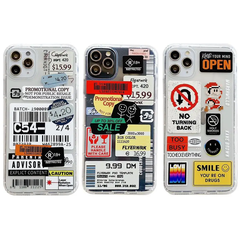 

Retro Code Label Phone Case For iPhone 12 Mini 11 Pro XS Max X XR 7 8 Plus SE 2020 Soft TPU Airbag Cover Case For iPhone 12Pro