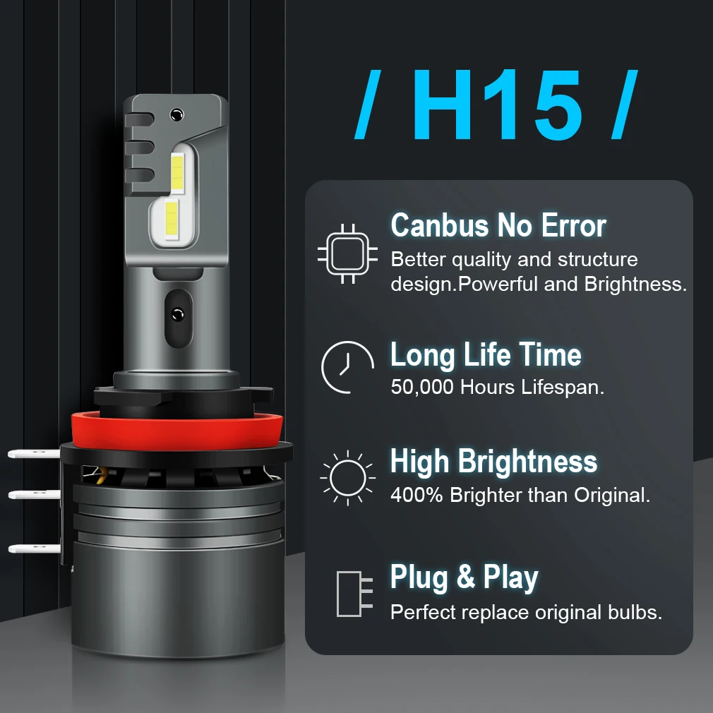 2 шт. H15 светодиодные лампочки Canbus Error Free автомобилей головной светильник 50 Вт 12000LM