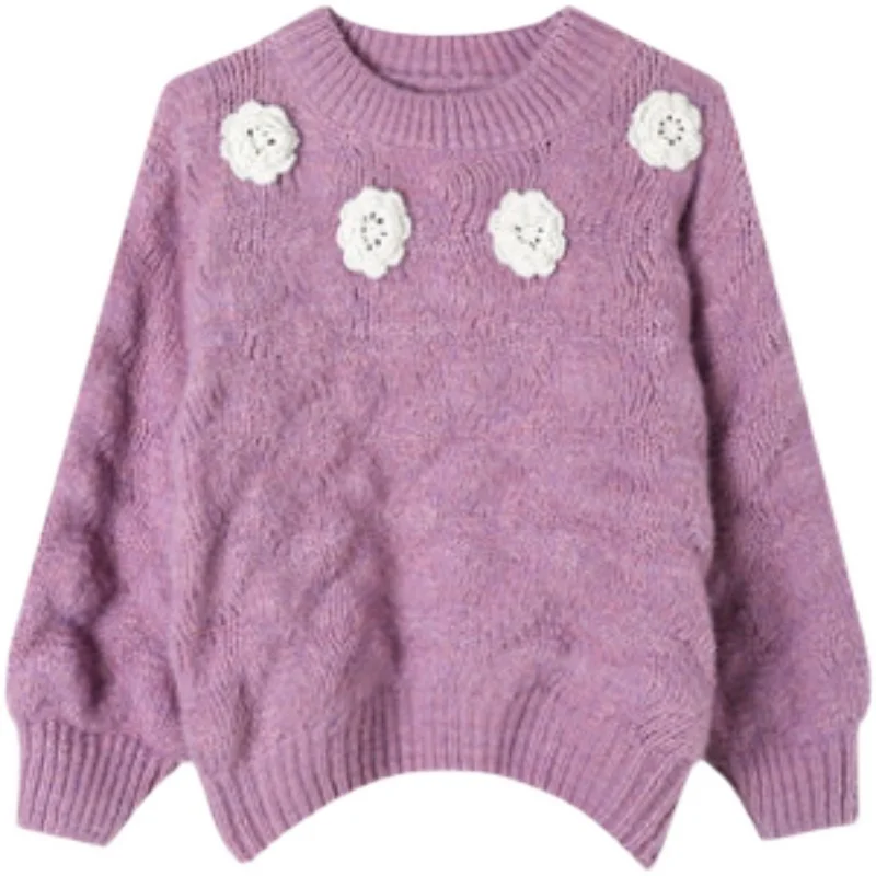 

Женский пуловер с длинным рукавом и круглым вырезом