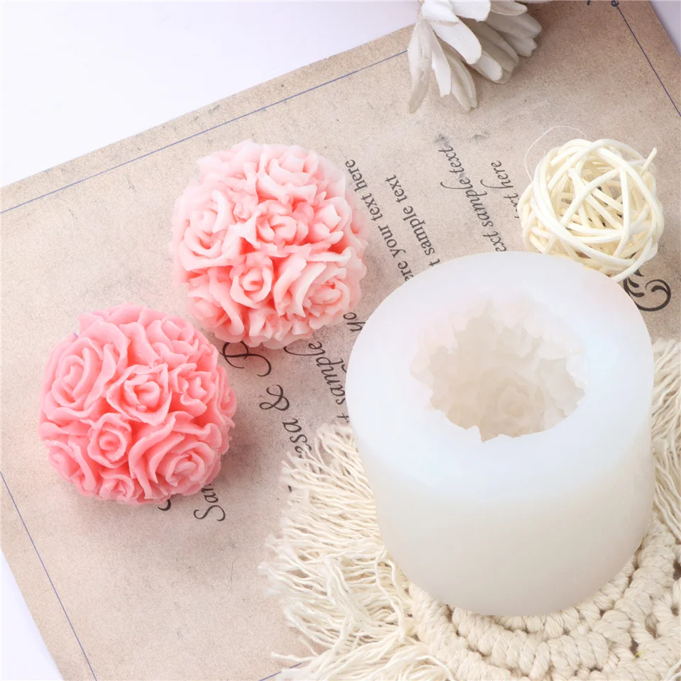 

Силиконовая форма для свечи в виде 3D шара с цветами, имитация розы, свадебное украшение, инструмент для ароматизированной выпечки, кондитерский десерт для торта