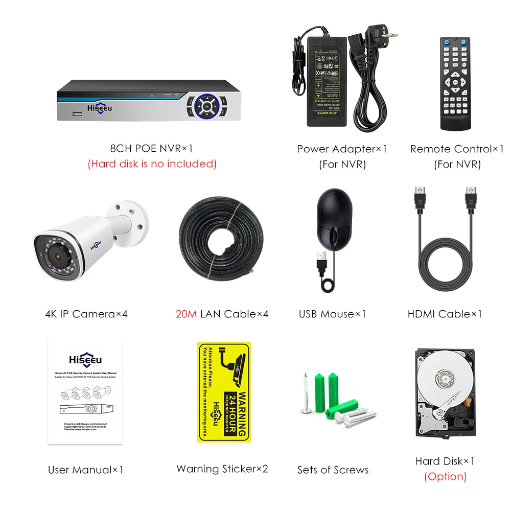 Hiseeu 4K POE ip-камера система 8CH NVR 8MP наружная Водонепроницаемая POE камера H.265 CCTV комплект видеонаблюдения