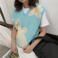 golf wong floral vest sweater for women 2020 new chic fashion sleeveless jumper high quanlity soft 35 cotton blue pullover drak