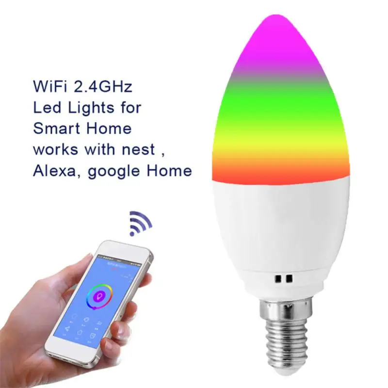 

WiFi Smart Bulb Tuya E14 RGB+W+C LED Candle Bulb Dimmable Light Smart Life Remote Voice Control Compatible with Alexa