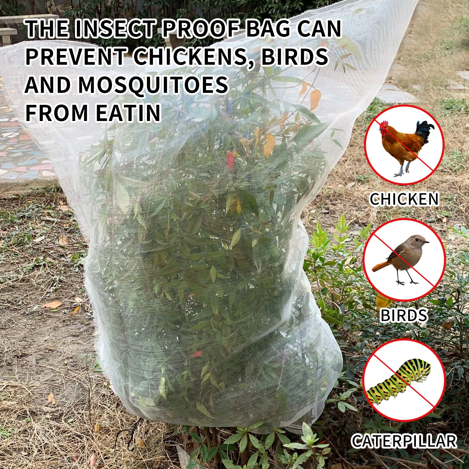 

Insect Bird Barrier Netting Mesh With Drawstring Garden Bug Netting Plant Cover For Protect Plant Fruits Flower From Insect Bird