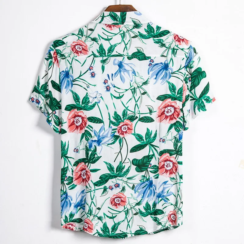 WENYUJH Men Short Sleeve Lapel Printed Shirt Tropical Leaf Pattern Floral Casual Summer Hawaiian Holiday Camisa Tops | Мужская одежда