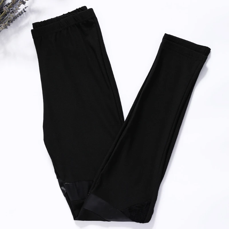 Женские Искусственная кожа кружева лоскутное шитье выдалбливают узкие брюки