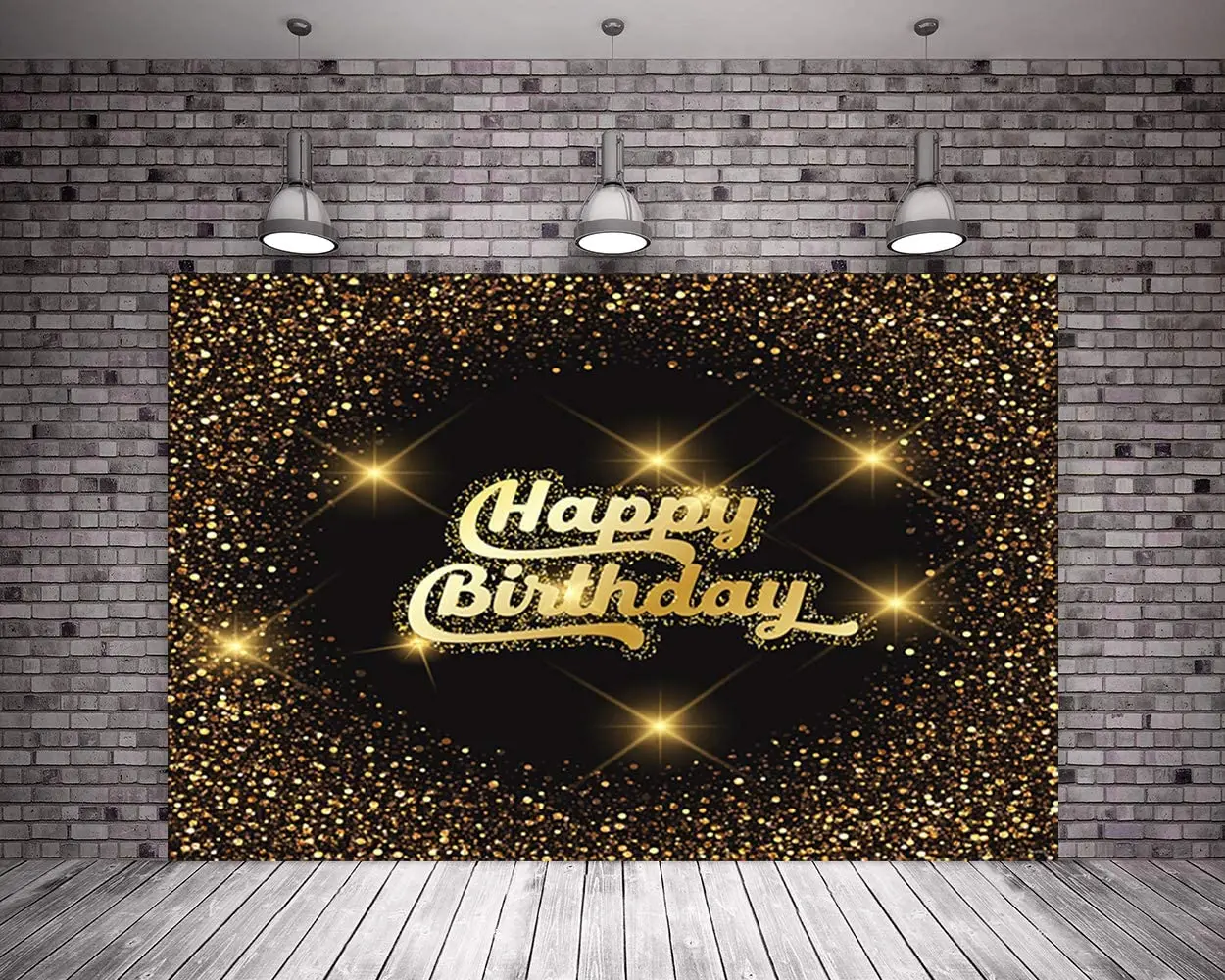 

Happy Birthday Gold And Black Shining Fabric Photo Background For Party Baby Show Photography Backdrop