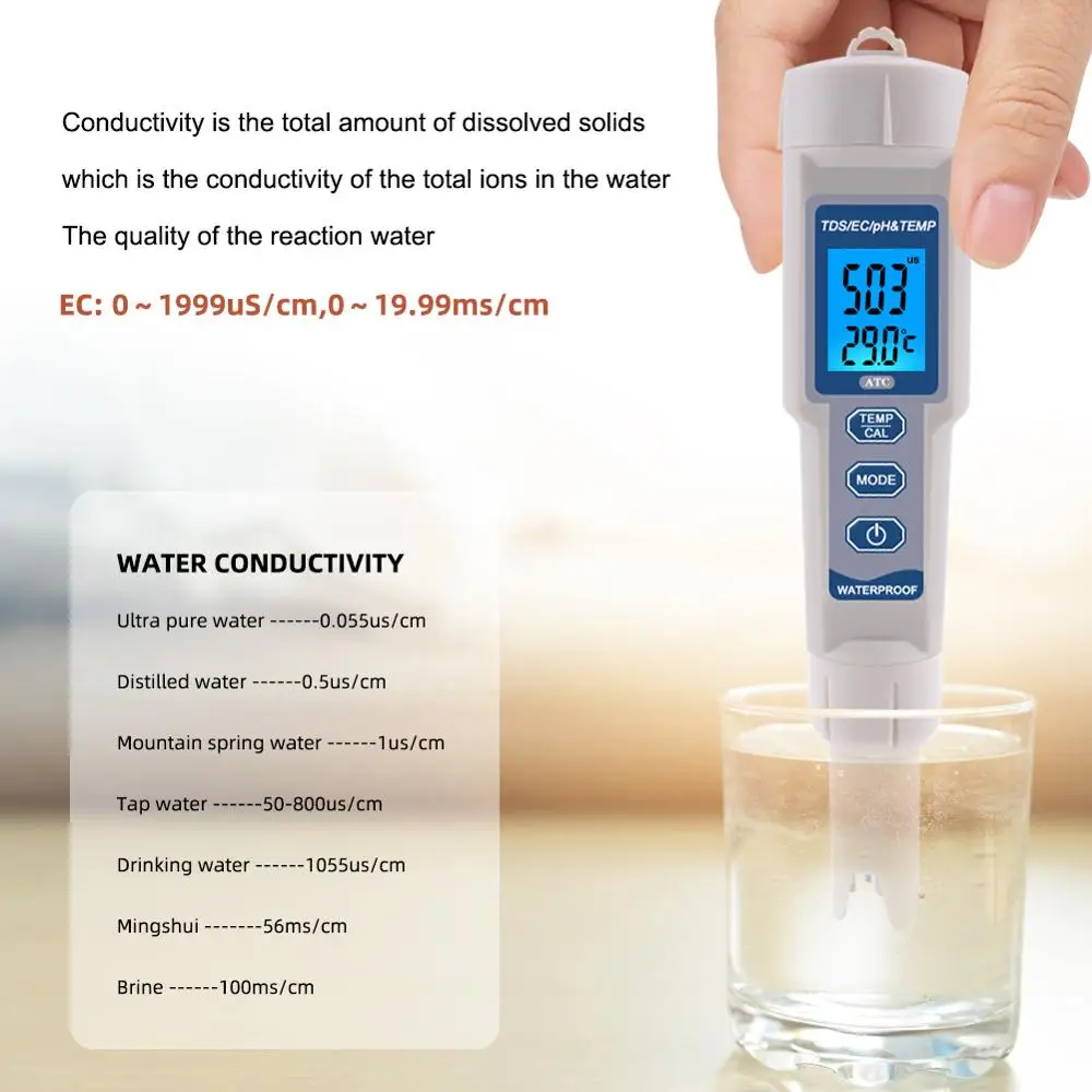 Yieryi 4 in 1 TDS PH Meter PH/TDS/EC/Temperature Digital Water Quality Monitor Tester for Pools Drinking Aquariums | Инструменты