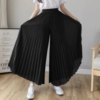 2021 women spring summer pleated loose pants fashion female chiffon elastic waist skirt pants black blue wide leg pants femme