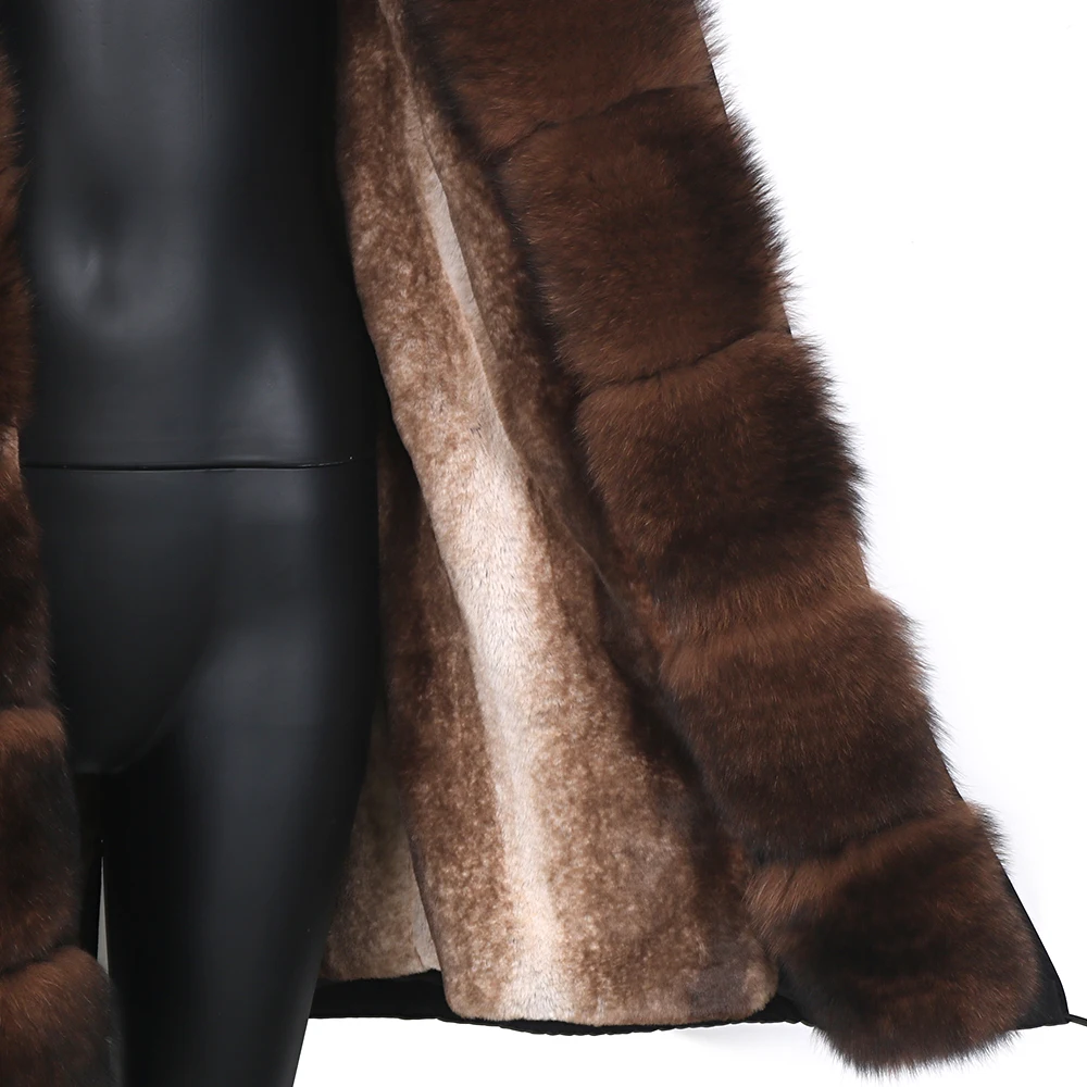 2022 Women's leather jacket Large Natural Fox Fur Hooded Coat Parka Outwear Long Detachable Lining women's winter parka