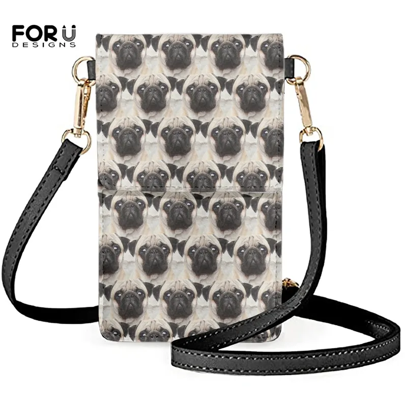 

Funny Pet Dog Pug Print Women Shoulder Bag Casual Outdoor Phone Pouch For Iphone 13 Multifunction Pu Leather Coin Card Pocket