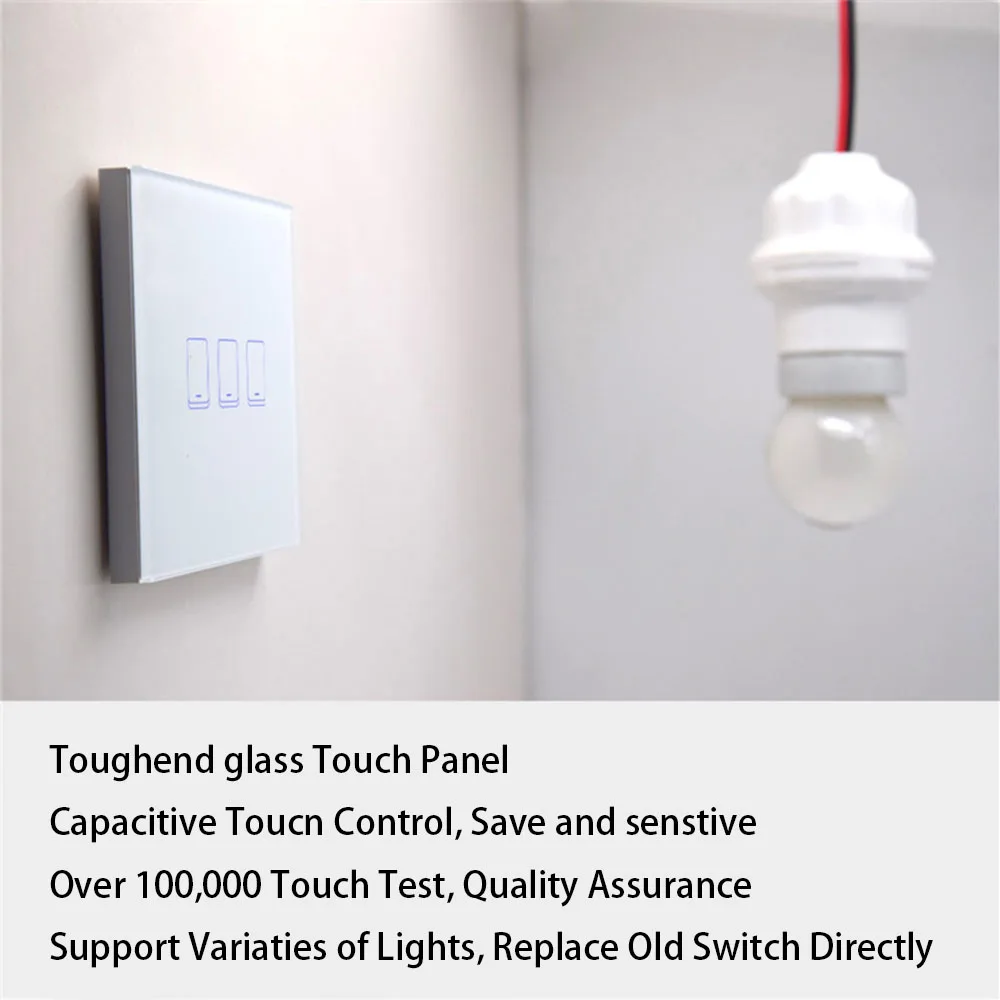 Wifi Smart Touch Sensor Switch 1/2/3 Gang EU Glass Panel APP/Voice/Touch Control Works with Alexa | Безопасность и защита