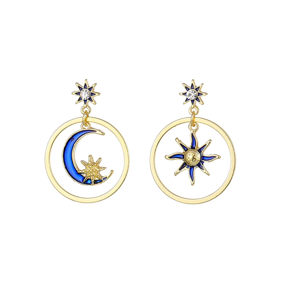 

Retro Trendy Girl Diamond Drop Oil Alloy Earrings Gold Women Simple Moon Sun Stud Earrings