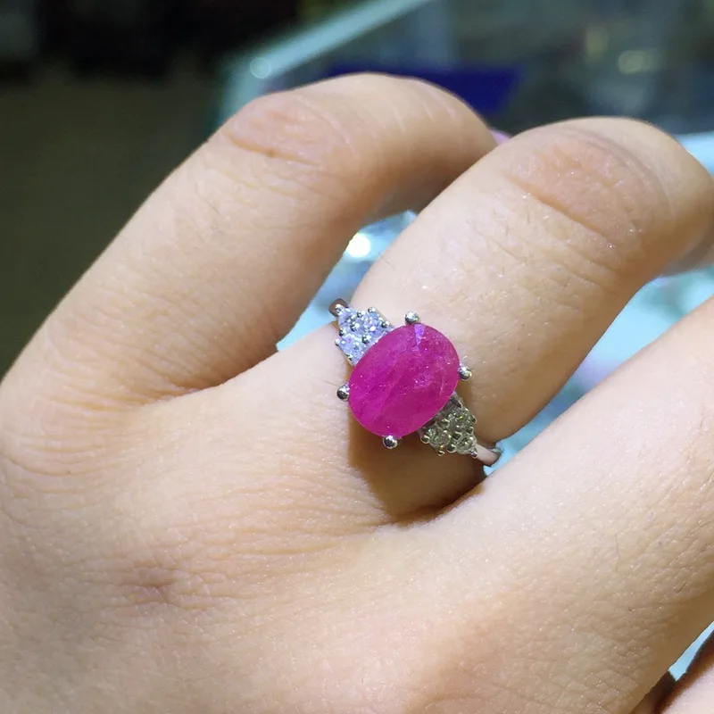 

Trendy 925 Sterling Silver 1ct Oval Natural Ruby Ring for Women Jewelry White Gold Plated Ruby Engagement Adjustable Ring Gift