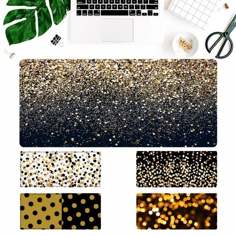 

Floating Dots Black and Gold on White Gaming Mouse Pad Gamer Keyboard Maus Pad Desk Mouse Mat Game Accessories For Overwatch