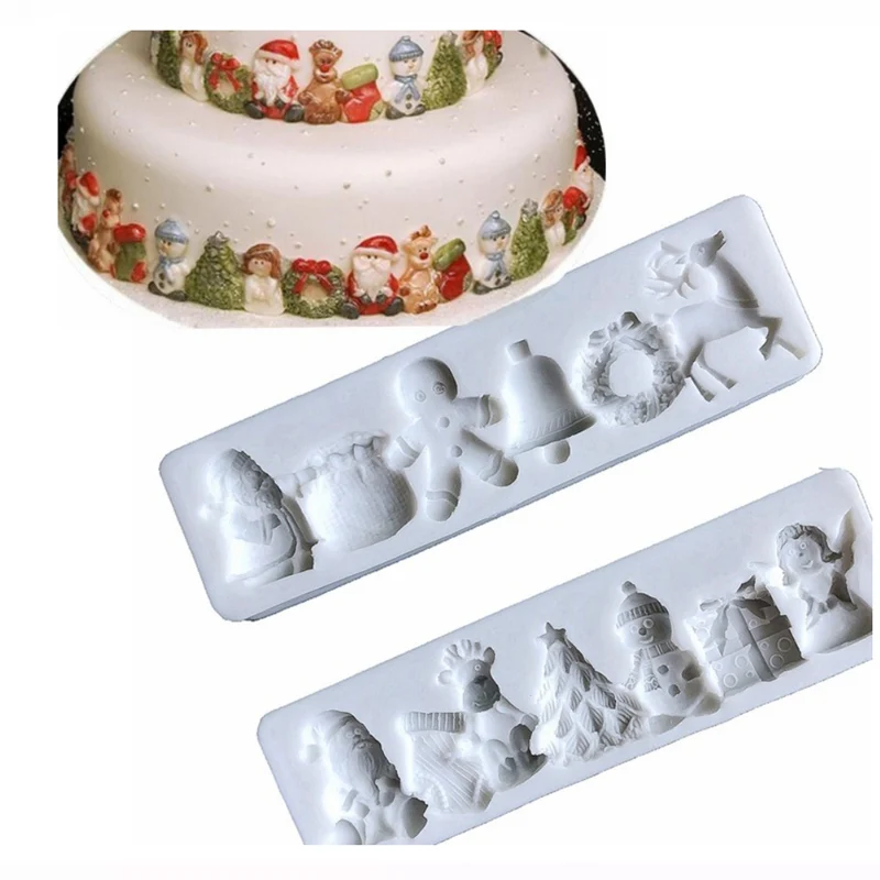 

Рождественский Санта и олень силиконовая форма для помадки, шоколада для края торта, украшение, домашние Инструменты для выпечки