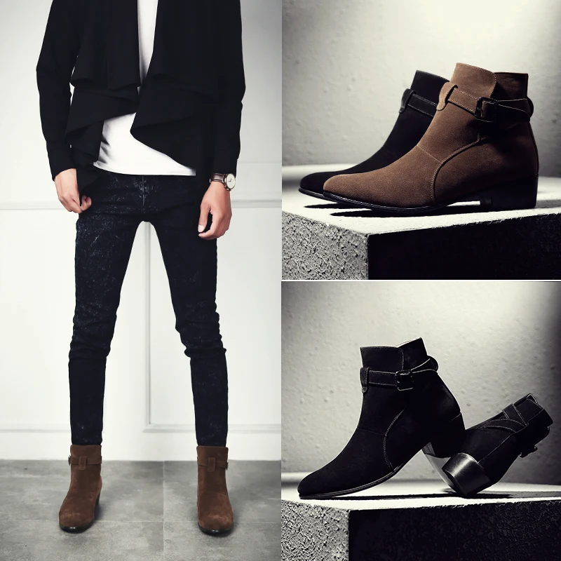 

PULOMIES Men Suede Ankle Boots Dress Shoes Brogue Buckle Strap Flats Male Casual Shoes Footwear Loafers Nightclub Martin Boots