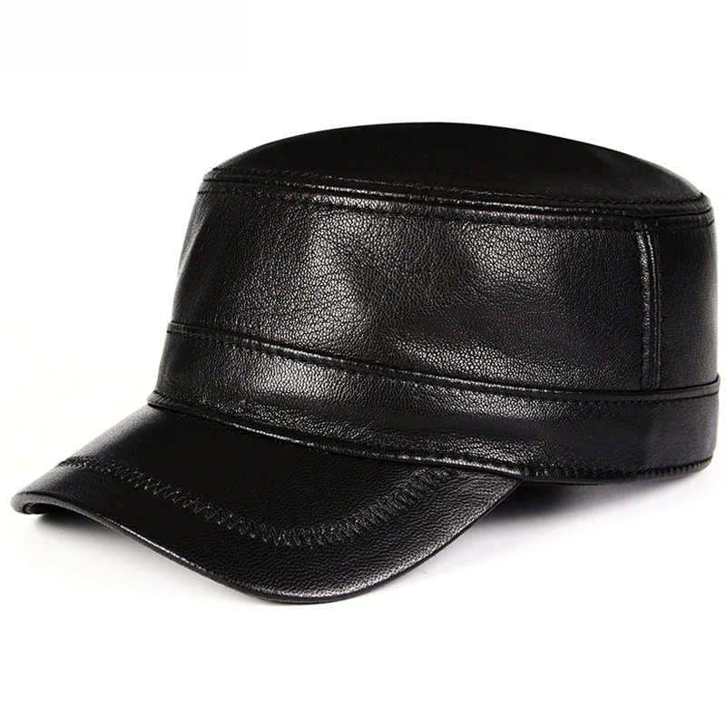 Мужские шапки в стиле милитари из натуральной овечьей кожи на осень и зиму