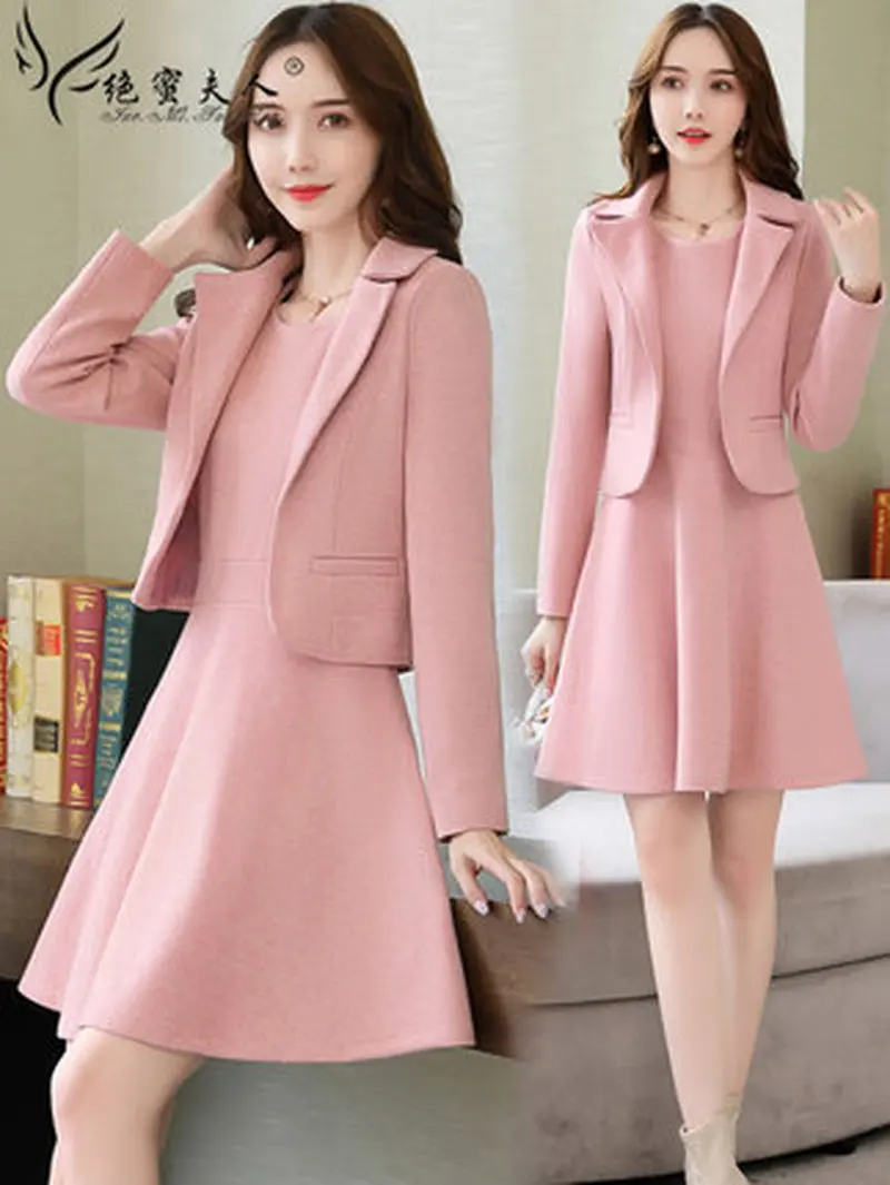 Женское модное шерстяное платье из двух предметов Осень зима 2019| |