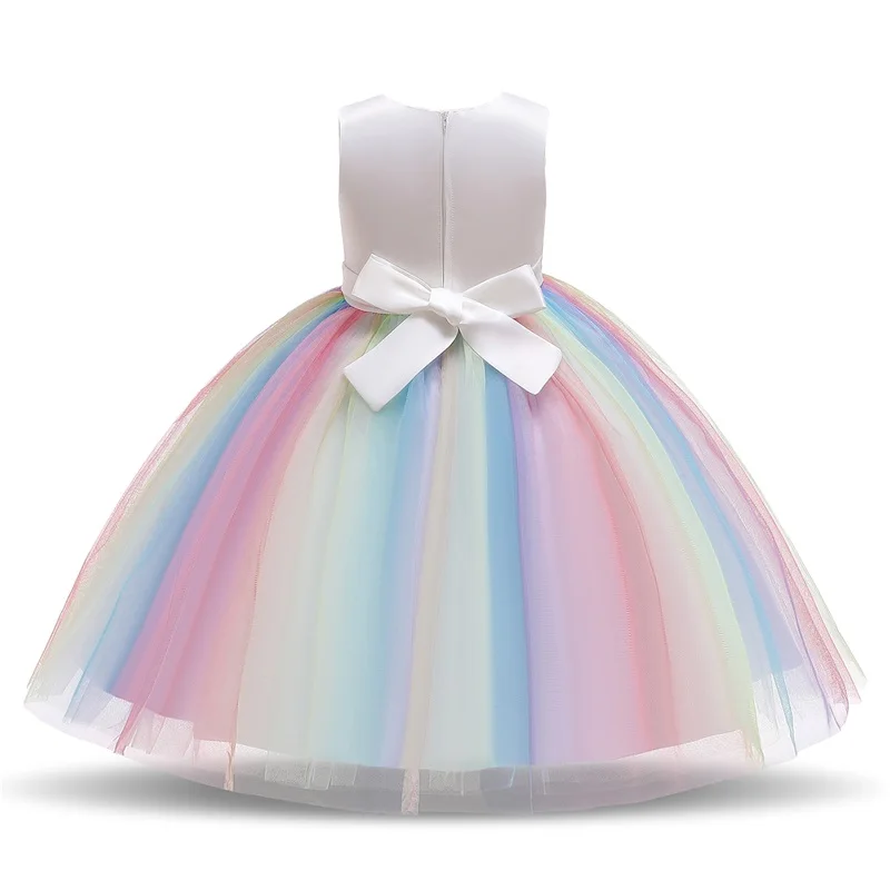 Unicorn Party Fluffy Girl Tiered Floral Tutu Dress Halloween Rainbow Costume Princess Toddler Girls Backless Cartoon | Детская одежда и