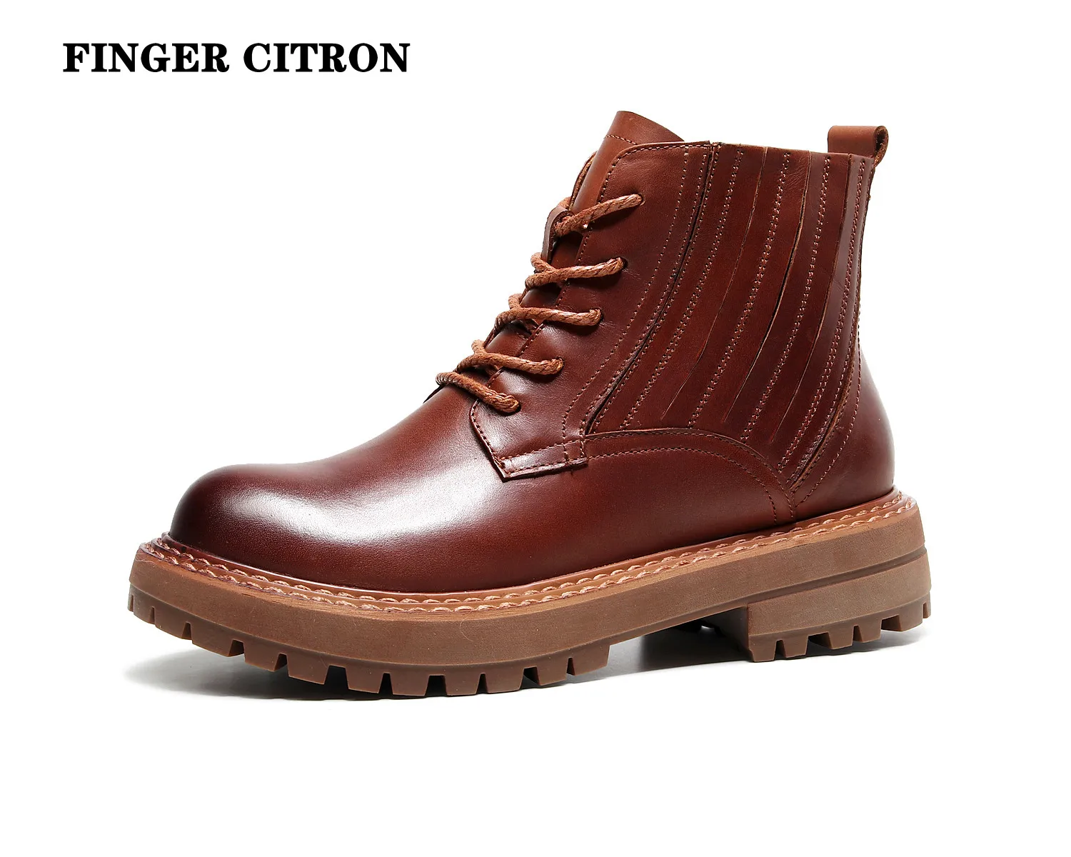 

Finger Citron Women Chelsea Anckle Boots Genuine Cow Leather Round Toe Platform Rubber Outsole By Handmade Lady style Size 35-42