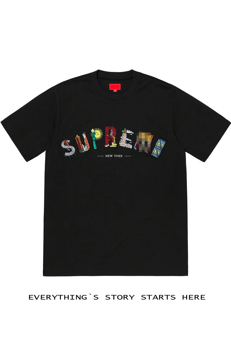 

19SS Supreme City Arc City Embroidery Curved Rainbow Short-sleeved T-shirt for Men and Women Tee