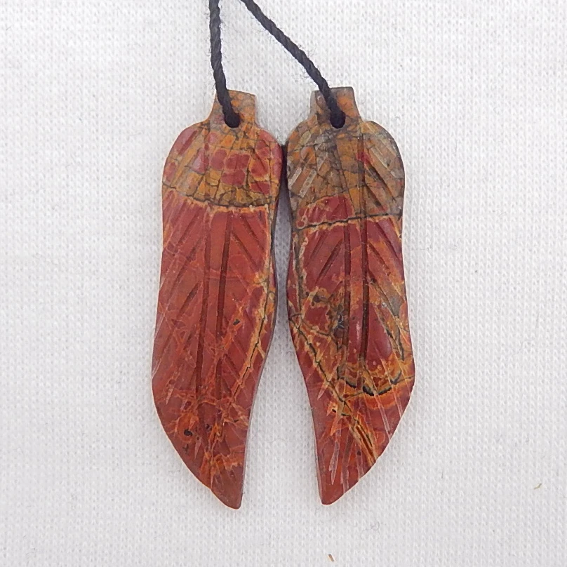 

Hot Sale Multi-Color Picasso Jasper Carved Leaves Earrings Bead 37x11x4mm,5.1g